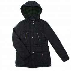 obrázek Temně modro-černá zimní bunda s kotkovanou kapucí